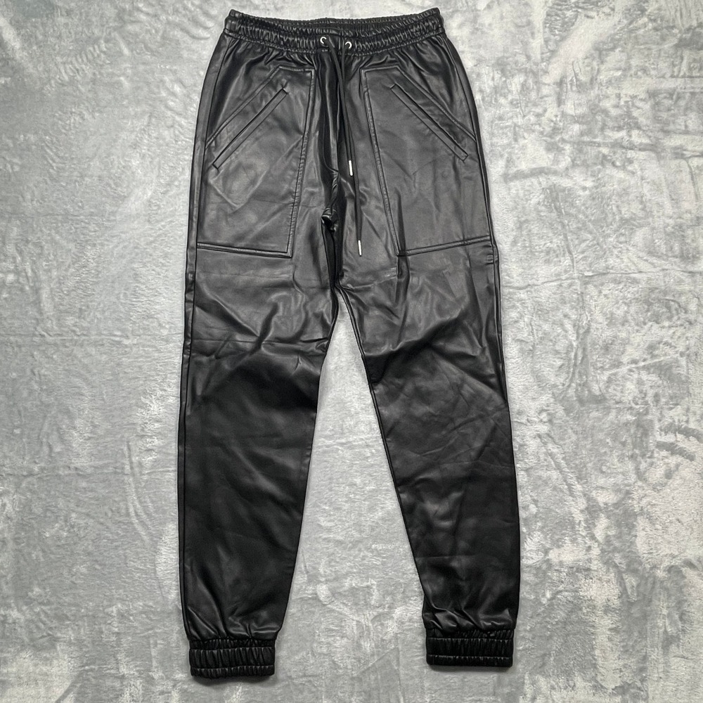 French Connection Crolenda PU Jogger Women Size 4‎ Black Faux Leather Pants NEW